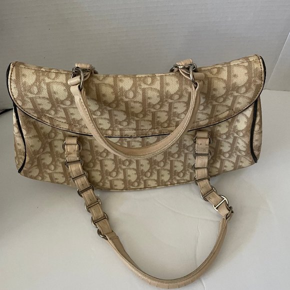 Christian Dior Trotter Romantic Hand Bag PVC Leather Beige Auth - Picture 7 of 11